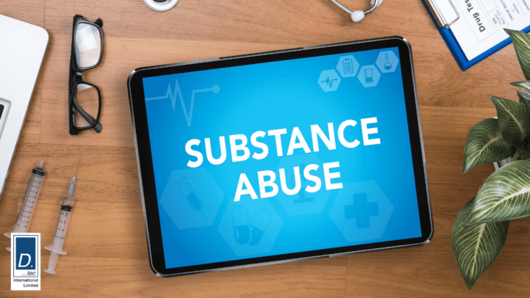 Computer tablet showing the text substance abuse which is an important link to why you would drug and alcohol test someone